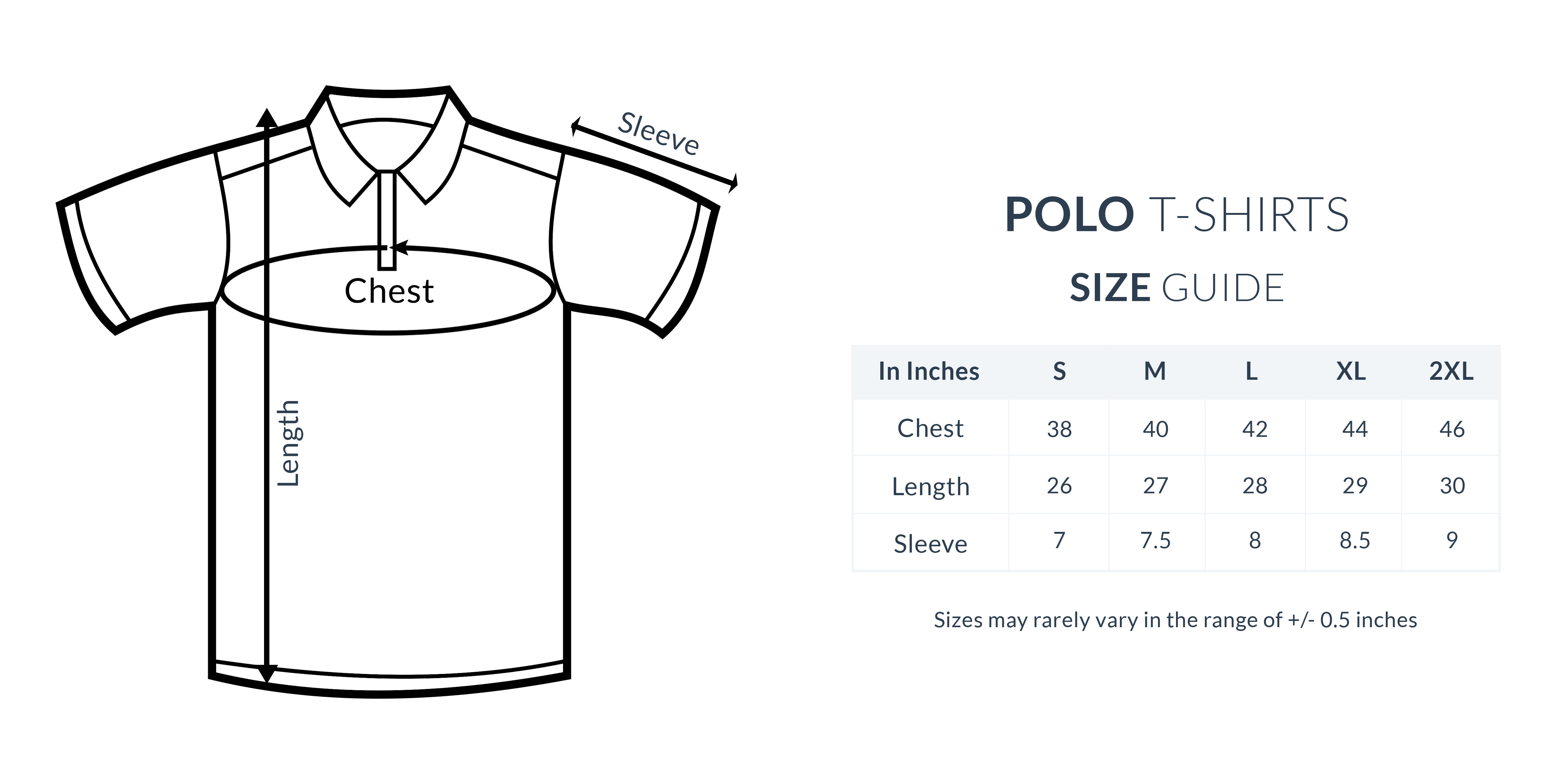 Men's T-shirts & Polo Shirts Size Charts