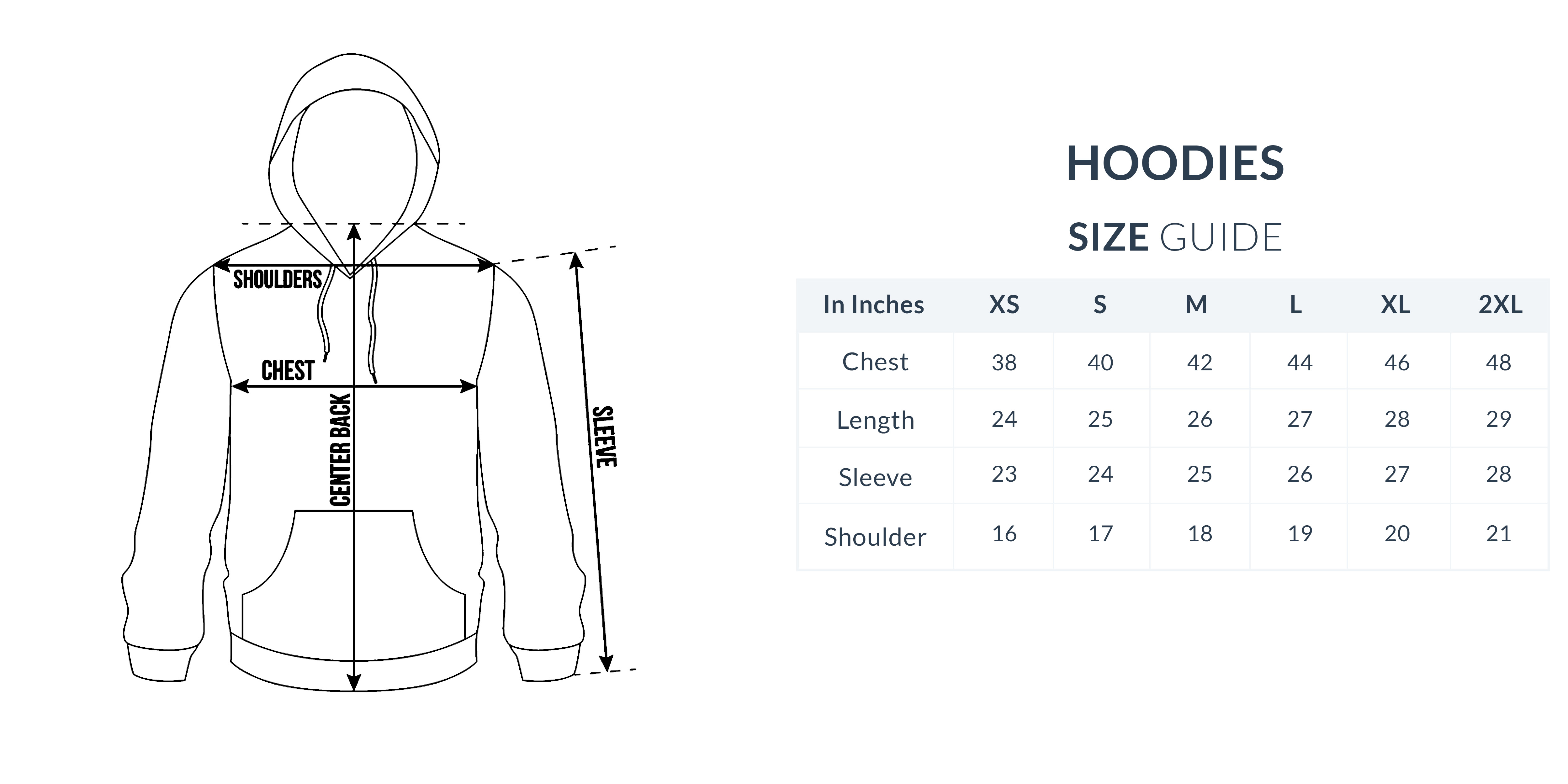 Size guide for Apparel Products