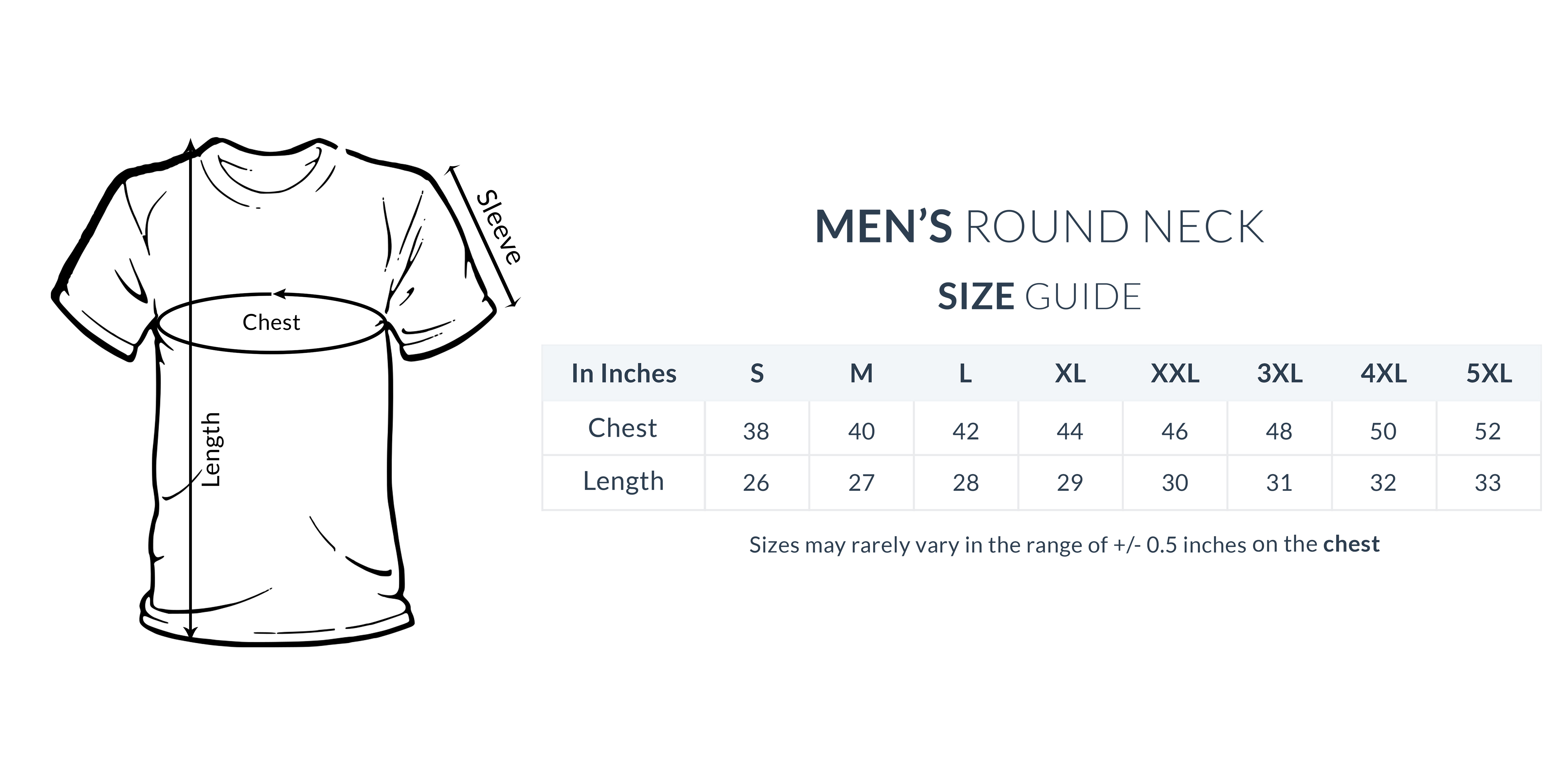 Size guide for Apparel Products